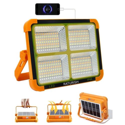 Solar LED Flood Light 100W, 16500mAh Rechargeable Battery 10000LM Brightness 288 LED, USB and Solar Charging - 5 Modes – Portable Metal Camping Lamp for Garage, Farm, Fishing, Emergency