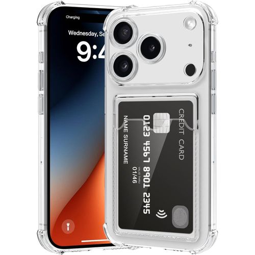 iPhone 17 Pro 6.3 inch Case Clear Card Holder Back Wallet Crystal Transparent Soft TPU Shockproof Bumper Corner Drop Protection Phone Case Cover With Camera Lens Protection - Transparent