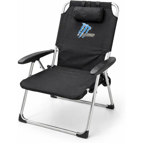 Folding camping chair with reclining back and headrest – lightweight and durable armchair – ideal for gardens, beach and travel