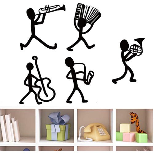 Music Themed Wall Sticker for Living Room with Black Stripes for Modern Minimal Atmosphere - Also Ideal for Bedroom - 5 Pieces Authentic Design Wall Art