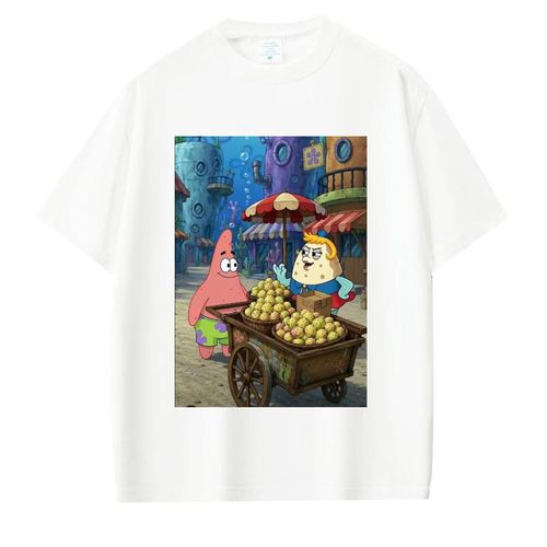 white cotton T-shirt Qaa al-Hamour (SpongeBob &Patrick graphic )