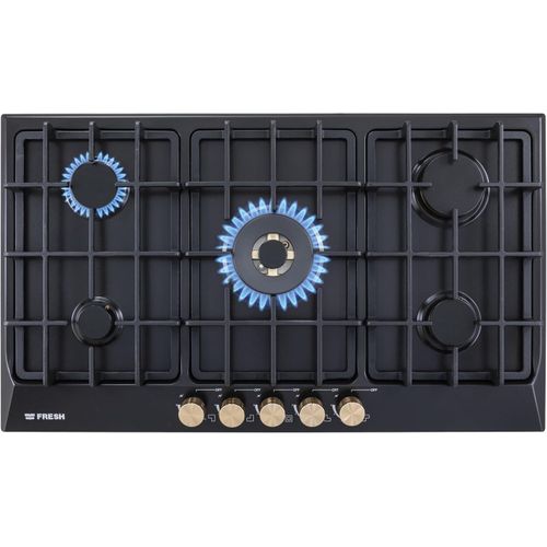 HAFR90CMBC1/BR Stainless Steel Built-in Hob, 5 Gas Burners, 60 x 90 cm - Black and Gold