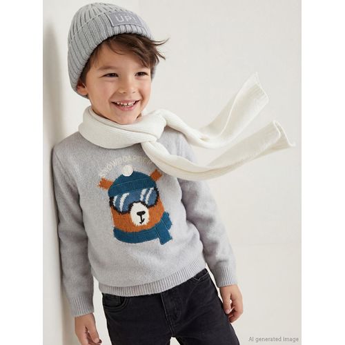 Crew Neck Printed Long Sleeve Boy's Knitwear Sweater