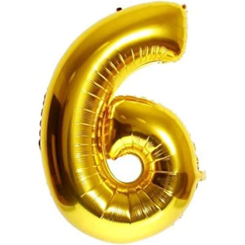 زينة حفلات ذهبية، بالونات أرقام معدنية لأعياد الميلاد وحفلات الزفاف (رقم 6) 16 بوصة