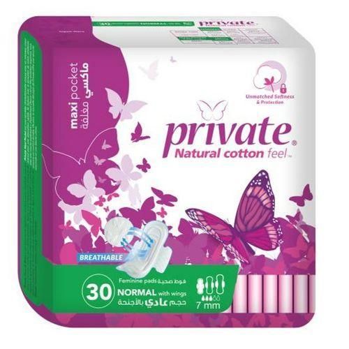 Natural Cotton Feel Feminine Pads Normal With Wings Maxi Pocket 30 Pads