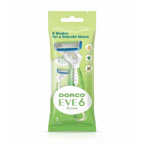 EVE 6 Portable Razor for Women with 6 Blades & Moisture Bar (Vitamin E, Aloe Vera, Argan Oil) - 1 Razor