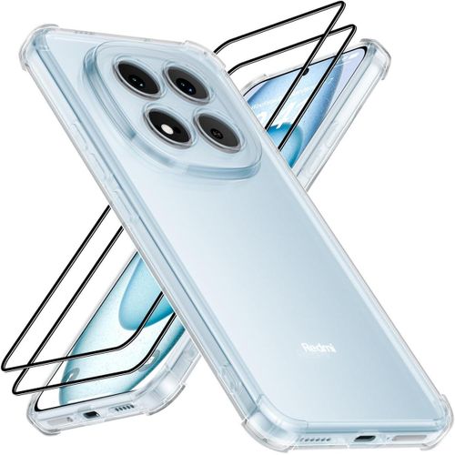 Transparent Case for Xiaomi Redmi Note 15 Pro Plus 5G /15 Pro+ 5G / Poco M8 Pro 5G with 2 Tempered Glass Films - Soft TPU Case with Airbag Corners Non-Slip