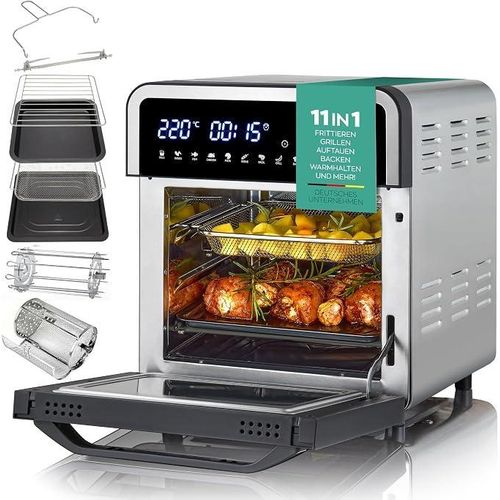 HEINRICHS Hot Air Fryer with digital LED display, LCD touch display, 11 programs, 1800W oil-free hot air fryer, timer function 14L HFR 8209 Silver