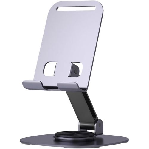 Metal phone Holder for Desk, Portable & Foldable Cell Phone Stand for Office & Kitchen,60°Rotating, Adjustable Tablet Stand for All Mobile Phones (silver)