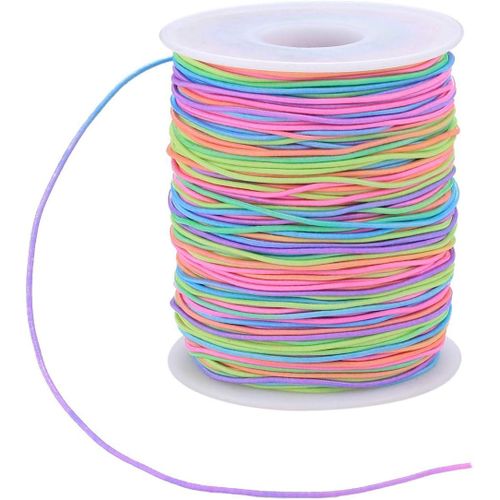 Elastic Cord, Rainbow Color Bracelet String,Bracelet Elastic-1mm, 100m Beading Cords Threads, Fabric Crafting String for Bracelet, Jewelry, Necklace, Craft Making, Braided Hair Tie, Pony Beads