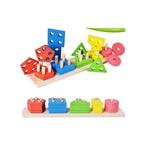 Educational Wooden Toys Geometric Shape Sorting Colorful Stacking Blocks Preschool Toddler
