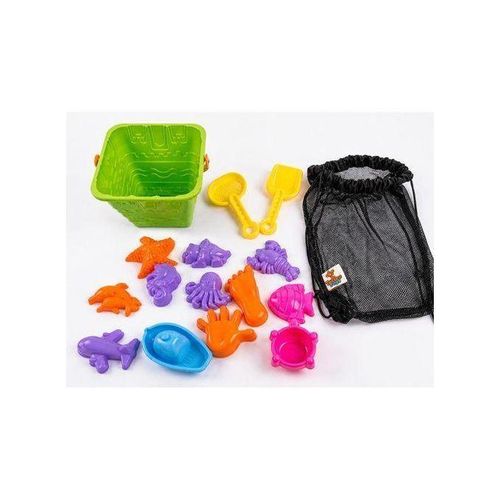 Large Beach Toy Set with Mesh Backpack – 16 Pieces 12 Beach Toys + Bucket + Shovel & Strainer – Kids' Sand Play Set