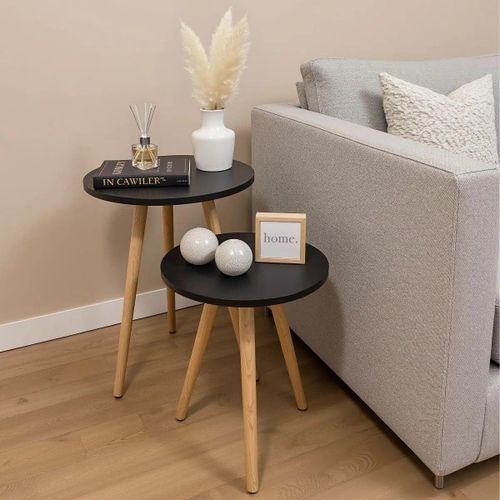 Set of 2 Side Tables MDF - Black - Height 40/45 - TW-007-B.1
