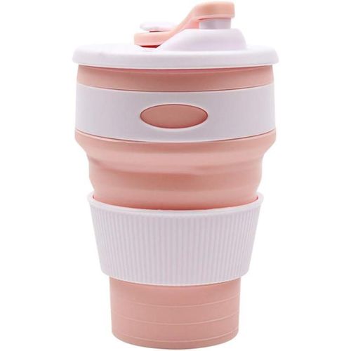 Asuthink Foldable Coffee Mug, Travel Mug, Foldable Cup, Silicone Mug, Reusable Foldable Cup for Outdoor Camping Hiking Home Office Travel - Pink
