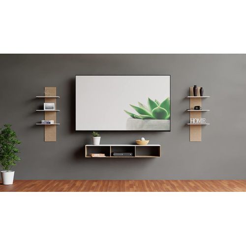 Wooden TV Entertainment Unit with 2 Wall Shelf/Wall Set Top Box Shelf Stand/TV Cabinet for Wall/Set Top Box Holder for Home/Living Room Ideal for TV Upto 42 (Natural Wood & White)