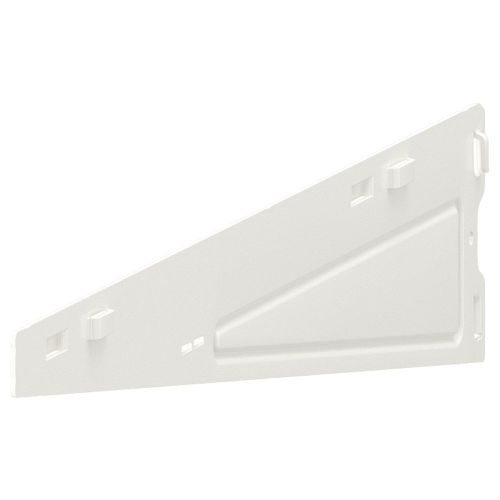 Bracket A white BOAXEL storage bracket. It is triangular, made of coated steel, and designed for easy installation with versatile storage options.
