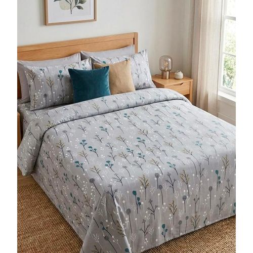 King size flat sheet set.( 4 pieces), Turkish cotton,( gray color, flower design), (flat size 240*260 )