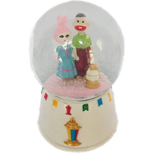 ramadan snowglobe, white waterball, bogy and tamtam - large size - song and lights