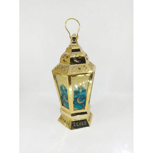 فانوس رمضان سداسي الشكل، بإضاءة LED (يعمل بالبطاريات) ((T-25) - فانوس رمضان سداسي الشكل ومصنوع من الفولاذ المصبوب)