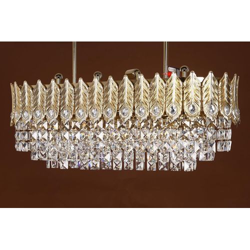 Round metal chandelier with a crown design, model 5740, featuring solitaire gold crystals from Qandil, 80 cm x 30 cm