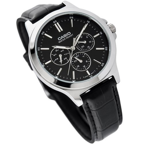 MTP-V300L-1A Leather Watch - Black - (999)