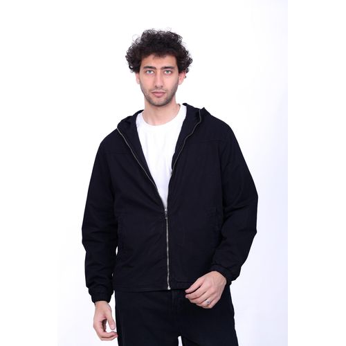 Gabardine Bomber Hoded Jacket 6001-Black