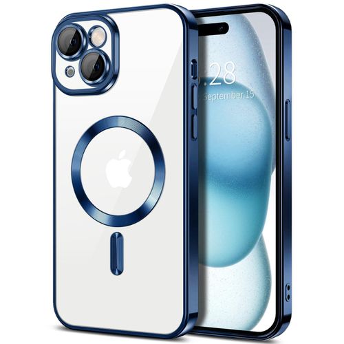 Electroplated Case for iPhone 15 Plus (6.7''), Camera Lens Full Protection, Compatible with MagSafe Wireless Charging, Shockproof Soft TPU Phone Cover - Dark Blue