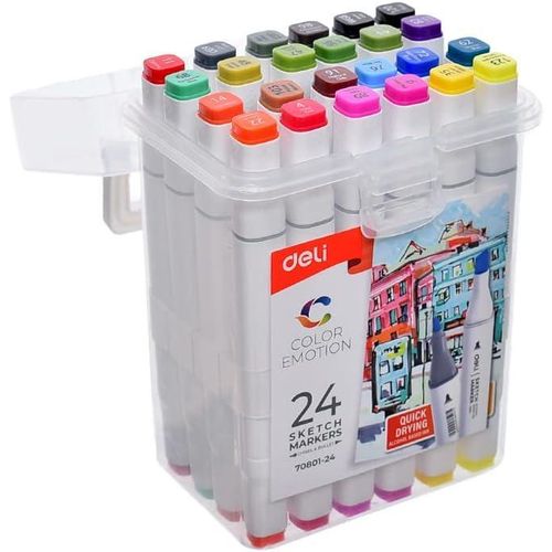 70801-24 High Quality Sketch Marker With 2 Tips (Chisel & Bullet) Set Of 24 Pcs - Multi Color