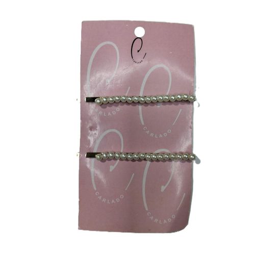 set of 2 Metal Hair Clips Pins Pearl Crystal