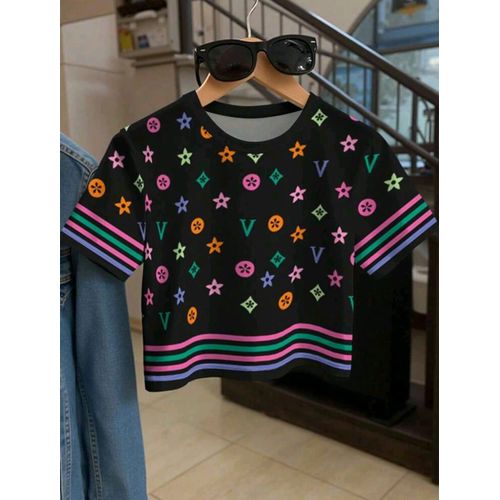 Fashionable Striped Print Round Neck Short-Style CasualCROP TOP