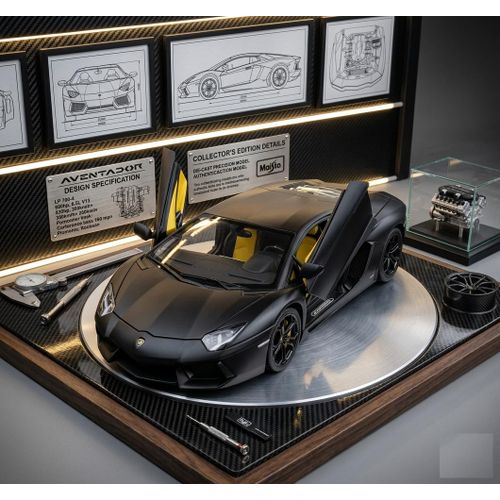 Bburago Lamborghini Aventador 118 Scale Die-Cast Model Car Matte Black Luxury Sports Car Replica with Opening Scissor Doors Detailed Interior Premium Packaging and Collectors Edition Quality Perfect Gift for Kids Collectors and Enthusiasts