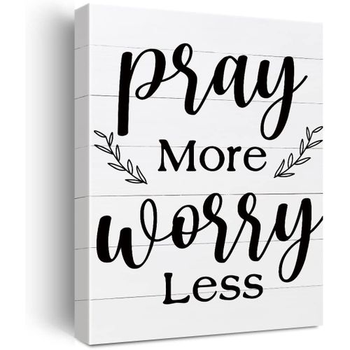 Xiolcxdr Bible Verse Canvas Print Decor Pray More Worry Less Sign Wall Painting Posters Artwork 12X15 Rustic Home Office Decoration (Framed)