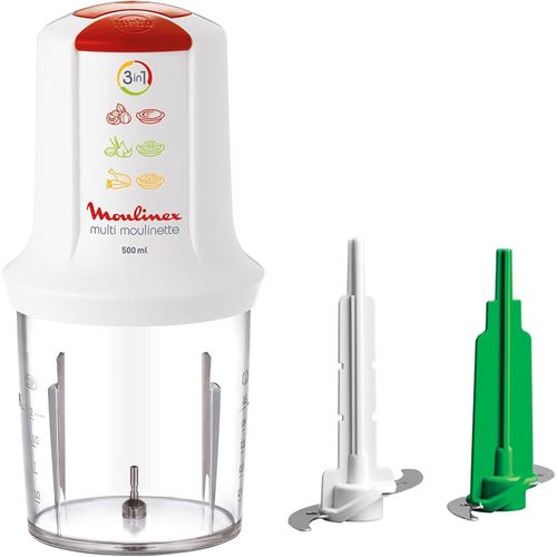 AT7191EG Multi Moulinette Chopper 3 in 1, 500 ml Chopper, 500 Watts, Molokhya Blade, 1 Speed and Turbo function, white