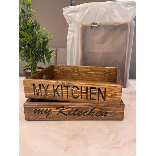 Wooden serving tray for the kitchen, My Kitchen, 35 x 25 cm, natural wood.