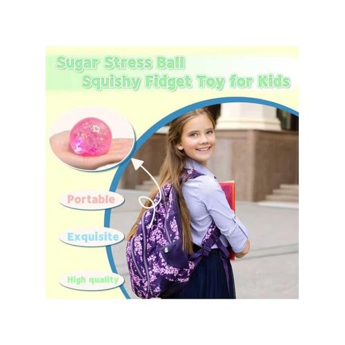 3 Pack Glitter Sugar Stress Balls for Adults and Kids - Squishy Sugar Sensory Relief Fidget Toys for Anxiety, Squeeze Stress Ball with Sparkles Inside - Hand Fidget Toys for Office & Classroom