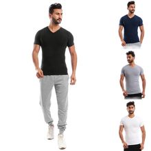 Bundle Of 4 V-Neck T-Shirts - Navy Blue,White,Grey &amp; Black