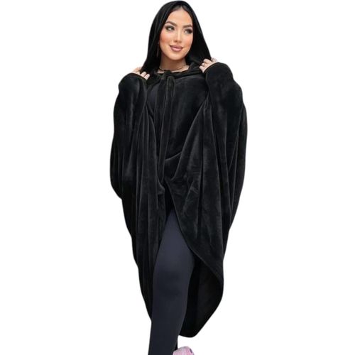Women's long poncho with a front tie, soft, heavy teddy fur - an elegant winter shawl