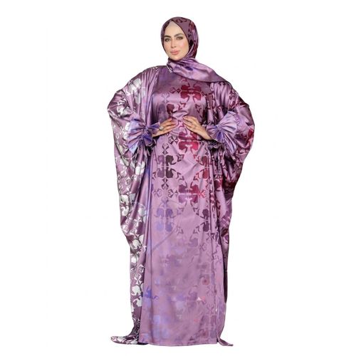 Elegant Purple Embroidered Women's Abaya with Matching Hijab, Perfect for Formal and Daily Occasions