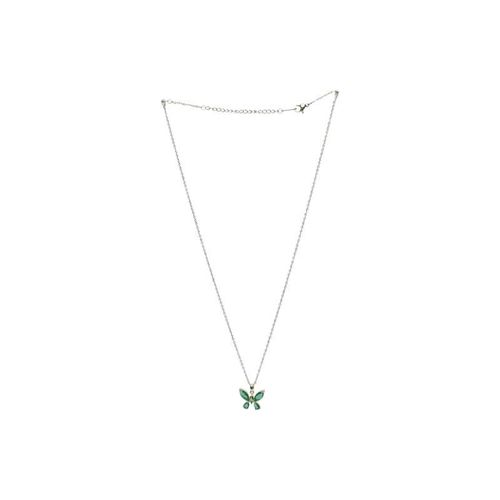 Stainless Steel Gemstone Butterfly Pendant Necklace For Women Gold Green
