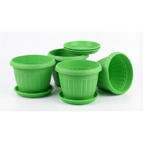 Set of 4 pots with a 20cm saucer - Decorative flower pots for indoor and outdoor plants, suitable for houseplants, herbs, flowers, balconies, and home gardens - Green
