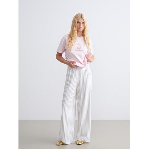 Elasticated Waist Striped Wide Leg Women's Trousers