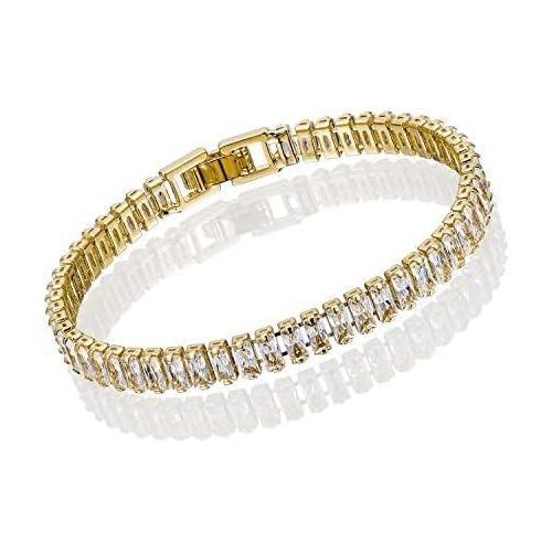 Tennis Bracelet with Crystals, Gold Plated, Elegant Design
