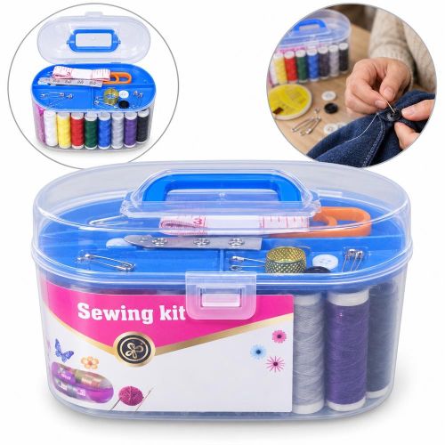 Complete Sewing Tool Kit in Portable Storage Case - Blue - 10-21