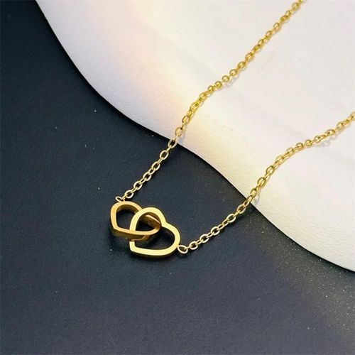 Interlocking Hearts & Double Layered Snake Chain Necklace Set
