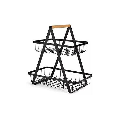 Two-tier metal fruit stand for the kitchen - multi-purpose fruit holder - sturdy metal fruit and vegetable rack with a stylish design - kitchen organizer for storing fruits and vegetables and saving space