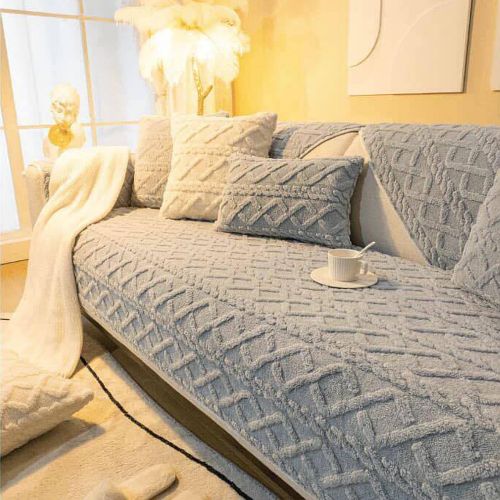 Jacquard Fur Living Room Linen Set Of 11 Pieces - Grey