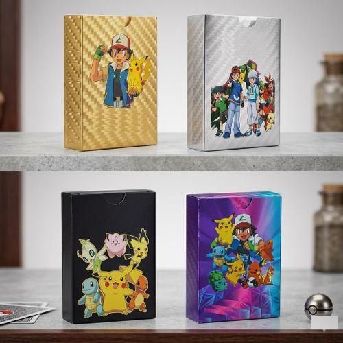 V Series Vmax GX Playing Cards – 220-card set with 4 color boxes (gold, silver, black, rainbow) – 55 cards per pack – Rare cards for collectors, children, and adults