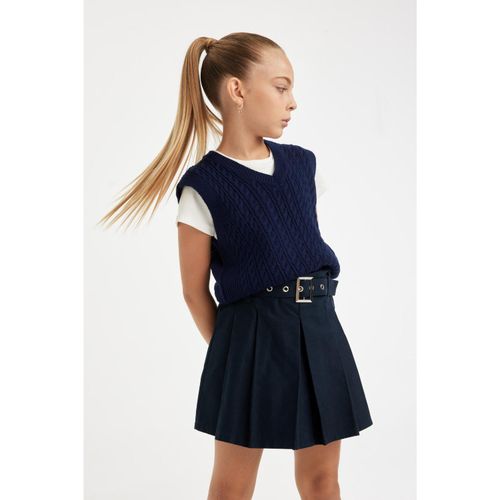 Girls' Standard Fit V-Neck Knit Patterned Basic Plain Knit Sweater