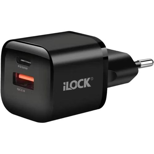 30W Dual-Port Wall Charger (USB-A + USB-C, QC 3.0) - Black