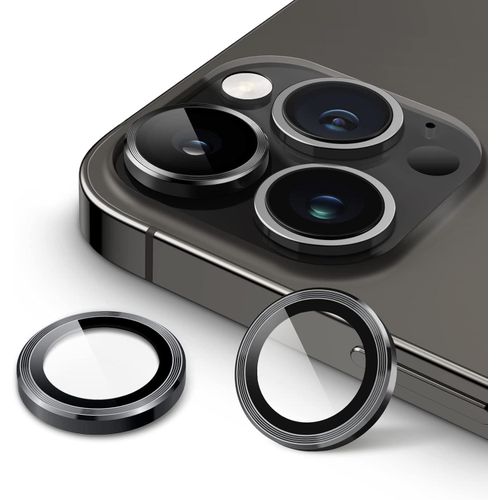 حماية للكاميرا لهاتف iPhone 14 Pro 6.1" وiPhone 14 Pro Max 6.7"، زجاج مقوى 9H مع حلقة معدنية واحدة، وضوح عالي الدقة، مجموعة واحدة (أسود)